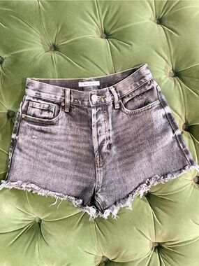 PacSun Washed Black High-Rise Frayed Hem Denim Shorts